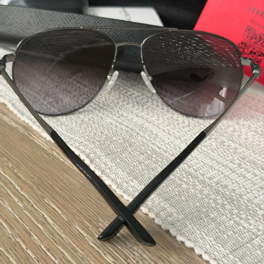 Salvatore Ferragamo Aviator Sunglasses Gun metal frame w/Case Cloth Card NIB